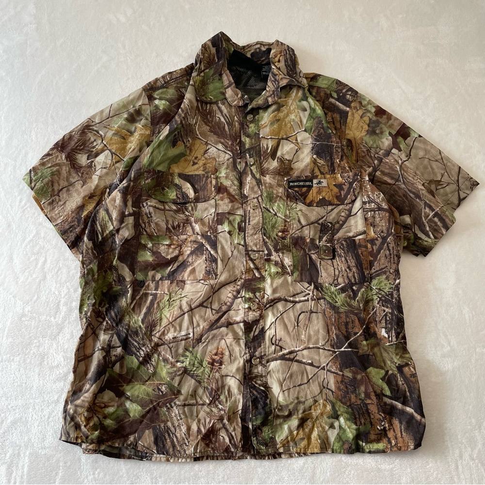 Winchester Shirt Men‎ Sz XL Camo Short Sleeve Button Up Vented Hunting Fishing